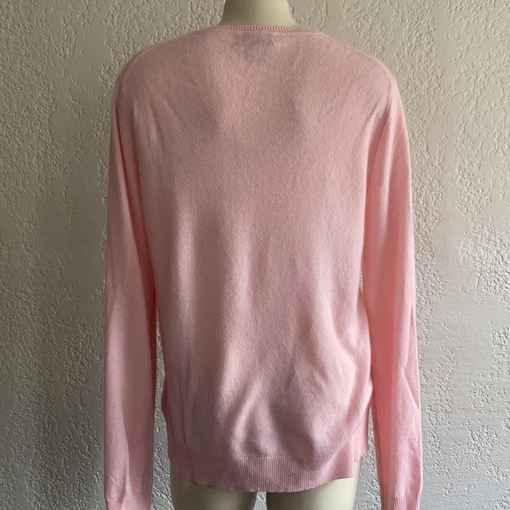 LORD & TAYLOR XL  100% cashmere Barbie light pink v neck sweater - Picture 6 of 9